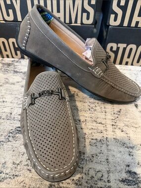 Stacy Adams Perforated Gray Slip-On Loafers with Metal Bit